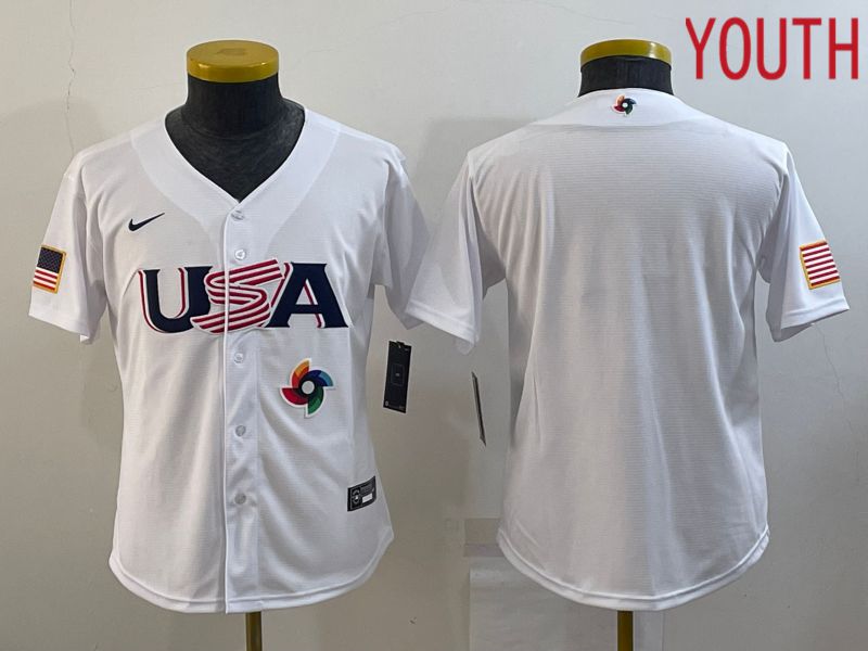 Youth 2023 World Cub USA Blank White Nike MLB Jersey5